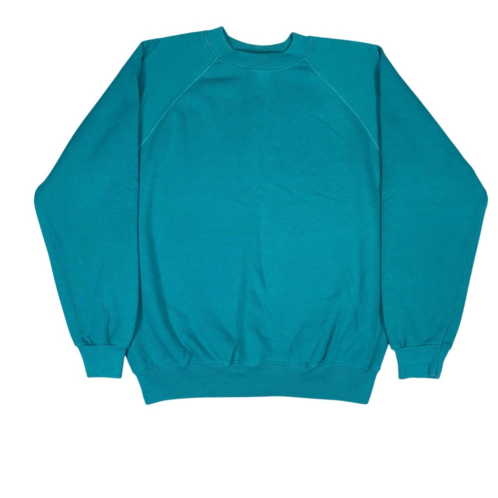 Vintage Hanes Sweatshirt Mens Large Teal Green Blank Raglan Made in USA 90s